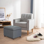Decent Home 24'' Fabric Ottoman with Storage Rectangle Foot Rest Ottomans Stool for Bedroom Living Room(Gray)