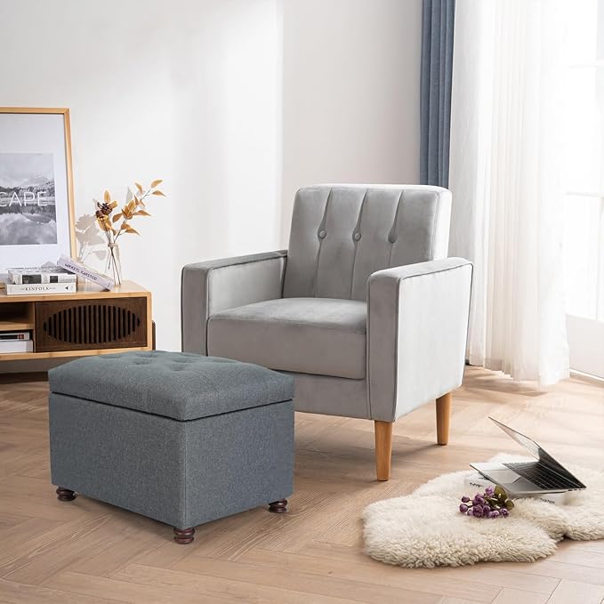 Decent Home 24'' Fabric Ottoman with Storage Rectangle Foot Rest Ottomans Stool for Bedroom Living Room(Gray)