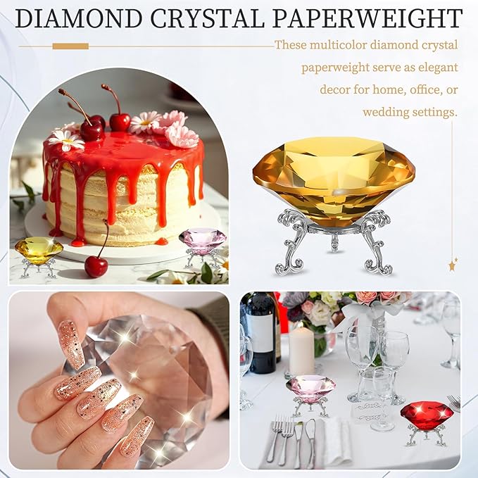 PATIKIL Diamond Crystal Paperweight, 100mm / 3.94" Crystal Paperweight Paper Weight with Silver 25 Metal Base for Home Office Desktop Table Decor Wedding Party Ornaments, Brown