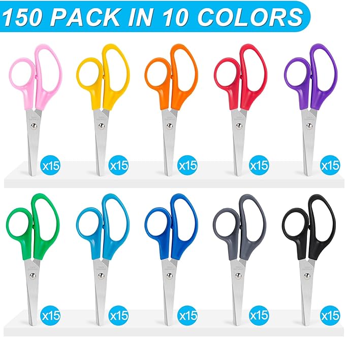 Toidgy 150 Packs Kids Scissors, 5 Inch Scissors Bulk for School, Blunt Tip Scissors for Kids Student Teacher, Safety Scissors for Preschool Classroom Office Home, School Supplies Craft Cutting Paper