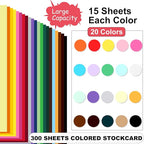 300 Sheets Colored Cardstock 8.5 "x 11", 65LB 180GSM Craft Bulk Construction Paper, 20 Assorted Colors Card Stock Paper for School & Office, Card Making Printer Scrapbook Decorations DIY Crafts