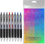 Advantage Gifts Signo 207 Roller Ball Retractable Gel Pens, Medium Point (0.7mm), Black Blue And Red Ink, 8 Count, Bundle with Plastic Reusable Pouch