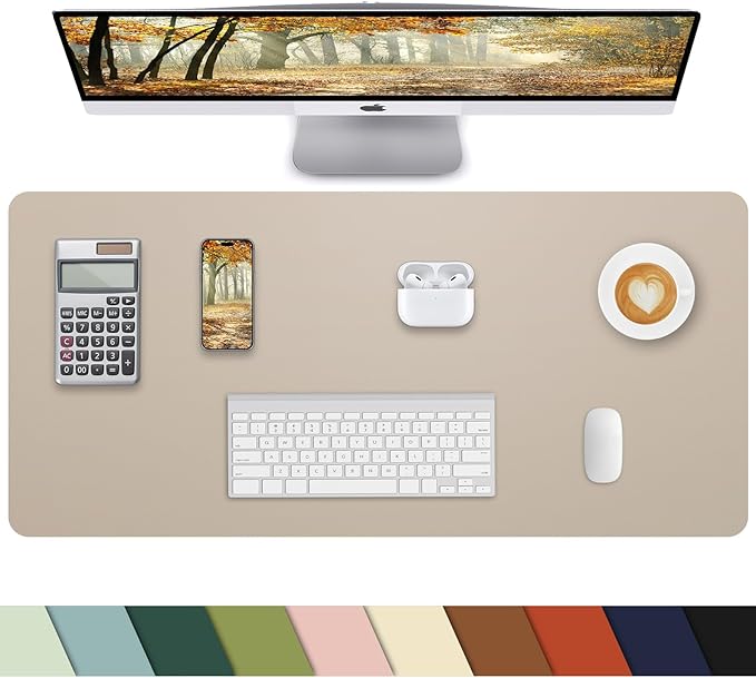 Leather Desk Pad Protector, Large Desk Mat, Mouse Pad, Non-Slip PU Leather Desk Blotter,Desk Cover mat,Desk mat for Keyboard and Mouse,Mat for Office&Home (Apricot, 48" x 17")