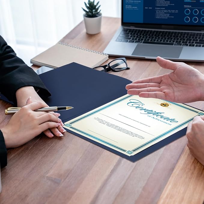 Fainne 120 Packs Certificate Holders Bulk, Diploma Covers Gold Foil Border, Document Covers for Letter Size 8.5x11 Award Certificates, Cardstock, Document Papers, Paper Card Stock(Navy Blue)