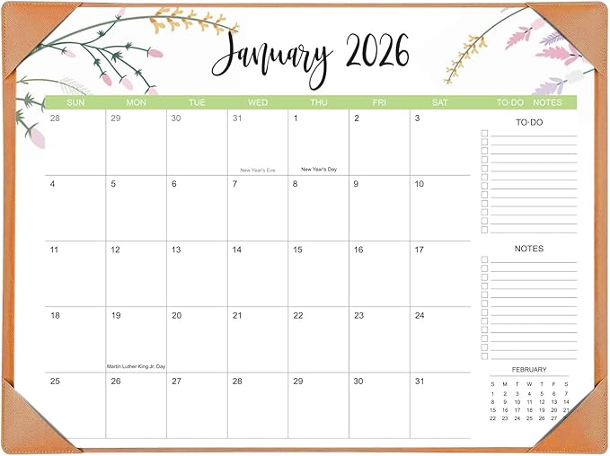 Desk Calendar 2026 with Desk Mat – 22" x 17" Large Desk Pad Calendar Runs from January 2026 to June 2027, Floral Design Desktop Calendar for Home, Office