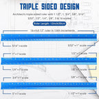 Macarrie 10 Pcs Architectural Scale Triangular Ruler 12" Architect Engineers Scale Ruler Set Aluminum Metal Ruler with Imperial Measurements for Architect Student Draftsman Engineer (Blue)
