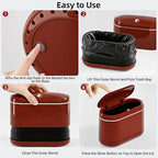 PAVSTINE Mini Trash Can for Desk with 5 Rolls of Trash Bags, Small Press-Top Countertop Garbage Bin, Removable Waste Basket for Bedroom, Vanity, Coffee Table, Kitchen (Red Full-Lid)