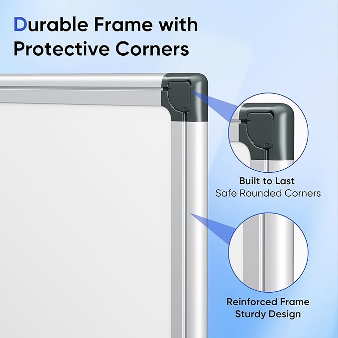 VUSIGN 36" x 24" Magnetic Whiteboard for Wall, Dry Erase Board with Silver Aluminum Frame, Hanging White Board for Office, Home, Classroom – Includes 1 Eraser, 2 Multicolor Markers & 4 Magnets