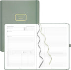EMSHOI Meeting Notebook for Work with Sticky Tabs - 240 Pages, A4 Size Project Planner, PU Leather Meeting Agenda/Minutes Organizer for Women Men, Note Taking, Office & Business, 8.3"x11.7", Green