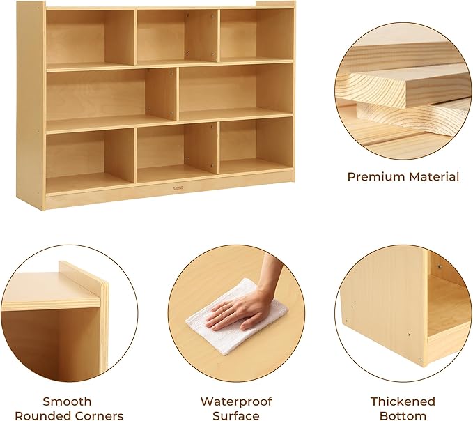Bateso Toy Storage Organizer for Kids Room, Wooden Kids Bookshelf for Classroom, Cube Storage Organizer for Playroom, 8-Section Montessori Bookshelf & Toy Shelf for Nursery
