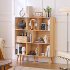LEYAOYAO Wooden 8 Cube Book Shelf, Natural 3 Tier Bookshelf with Legs, Modern Open Storage Organizer,Boho Bookcase,Display Cabinet Shelf Free Standing Bookshelves for Bedroom,Living Room,Office