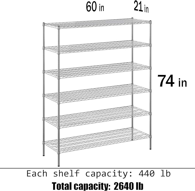 Regal Altair 21" Deep x 60" Wide x 74" Height Wire Shelving Kit | 6-Tier | NSF Commercial Storage Rack Unit