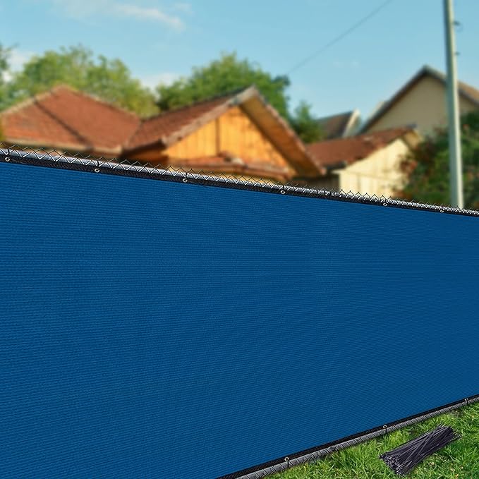 iCover 5x12ft Fence Privacy Screen, Heavy Duty Fencing Panels Screens, Outdoor Shade Cloth Mesh Barrier, Reinforced Bindings and Brass Grommets, Cable Zip Ties Included, Blue