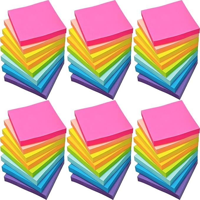 48 Pack 2400 Sheets Sticky Notes 3x3, 8 Colors Sticky Note Pads, Colored Sticky Notes Bulk Postits Notes for Office, School, and Home Supplies, 50 Sheets/pad