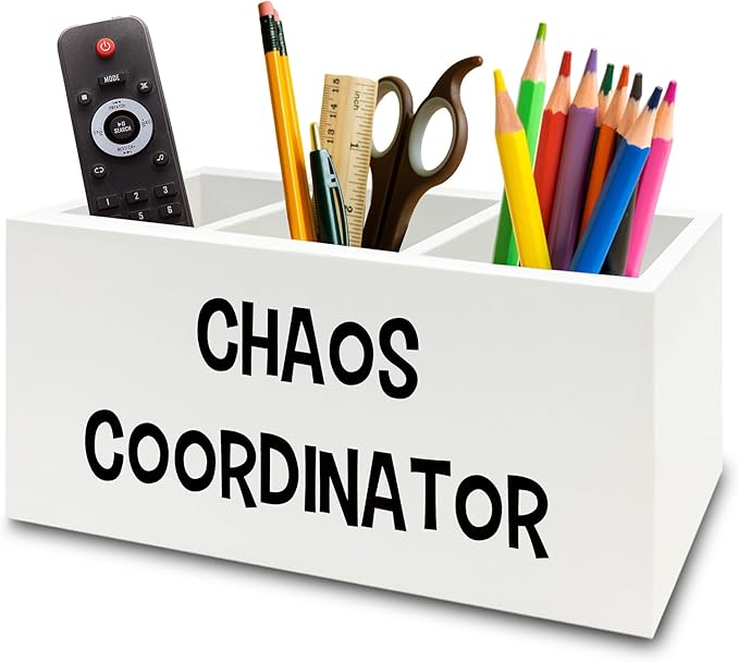 XPH Chaos Coordinator Pen Pencil Holder Organizer for Desk, Thank You Gifts for Women Men Coworkers Boss Leader Manager, Appreciation Gifts Wooden Box Sign for Home Office Desk Tabletop Decorations