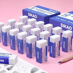 White Erasers, 6 Pack Block Pencil Erasers – Smudge-Free Latex-Free, Erasers for Kids School Supplies, Clean Erase for Homework, Office & Drawing (Art Use)