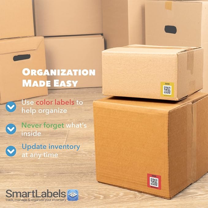 Smart Labels QR Code Stickers Pack of 48 (Original) Made in USA - QR Code Labels for Storage & Inventory Tracking, Storage Unit Organization, App Stickers for Inventory Organization & Moving Supplies
