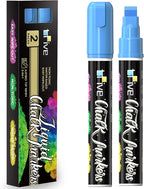 TFIVE Blue Liquid Chalk Markers - 2 Pack Jumbo Chalk Pens with 10mm 3 in 1 Nib Wide Tips, Dry & Wet Erase Marker Pens for Glass, Chalkboard, BlackBoard, Windows, Calendar, Pumpkin, Mirror