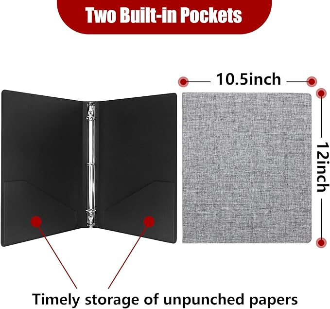 Vienrose 3 Ring Binder 1 Inch Round Rings with Linen Fabric Cover, Fits 8.5 x 11 Inch Paper, Durable Organizer for School, Office, Home, Recipes (2 Pack,Grey)