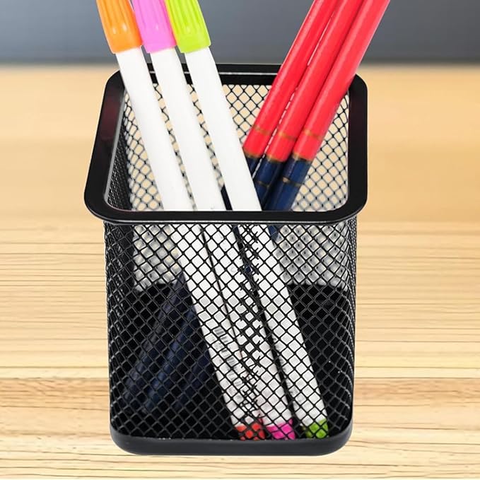 SNOW COOLER Pen Holder Pencil Holder Metal Pen Holder Cup Pencil Holder for Desk Office Pen Pencil Organizer for Desk Black, Square 4 Pack