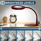 IVMAIE 10X Magnifying Glass with Light, Real Glass Lens, 5 Color Modes Dimmable, Flexible Gooseneck Lighted Magnifier with Stand, LED Desk Lamp Hands Free for Crafts Painting Reading Close Work, Red