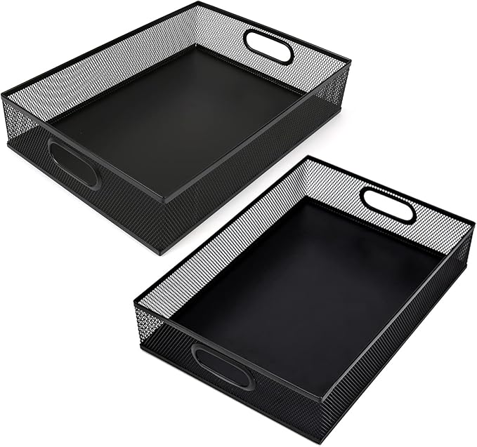 EsOfficce 2Pcs Desk Drawer Organizer, Stable Metal Mesh Desk Storage Tray, Versatile Storage Box Set for Office Home Supplies,13 x 9 inches