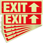iSYFIX Exit Signs with Directional Up Arrow - 6 Pack 12x4 Inch Glow in the Dark for Business, School, Office, Warehouse - Durable 40 Mil Polystyrene, UV Laminated, Waterproof, Scratch & Fade Resistant