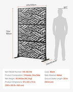 VEVOR Metal Privacy Screen, 47" W x 72" H, Outdoor Privacy Screens & Panels, Freestanding Outdoor Divider with Stand, 3-Panel Decorative Garden Steel Privacy Fence for Balcony Patio Indoor Room Black