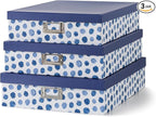 Soul & Lane Blue Spots Decorative Storage Boxes with Lids, Set of 3 Memory Boxes for Keepsakes, Nesting Letter Cardboard Document Storage for Organizing, Photos, Scrapbook