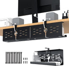 KEEGH 16" Under Desk Cable Management Tray, 2 Pack Desk Cord Organizer Upgrade Capacity, Drill Free Clamp/Screw Mount, Sturdy Metal Tray for Connect Cables, Home, Office, Black