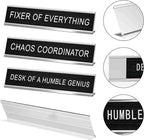 3 Pcs Chaos Coordinator Fixer of Everything Desk of a Humble Genius Funny Desk Signs for Office, Black Base Novelty Nameplate Office Decor Plaque for Coworker Gift 10 x 2"