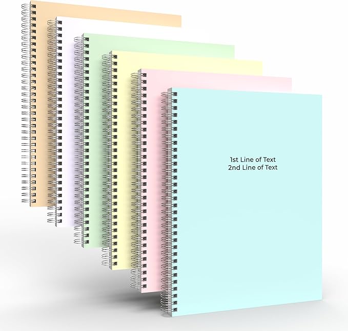 Custom Spiral Notebook Journals with Pastel Colored Covers - 6 Pack of 8.5" x 11" – College Ruled, Hard Cover, 50 Sheets Per Book – For Journaling, Office, School Supplies, etc.