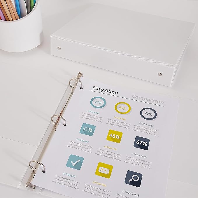 Comix Sturdy 3 Ring Binder 1 inch with Clear View Cover, 1" Round Ring View Binder, PVC-Free, 2.4mm-Thick, 200 Sheets Capacity of US Letter Size Paper, Office ＆ School Supplies, Pack of 12 (White)