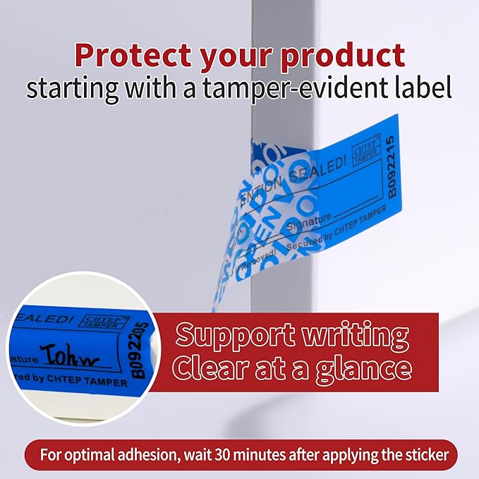 ChtepTamper 100 Pieces Total Transfer Tamper-Evident Stickers Security Labels Great for Goods Shipping,Exchange of Agency Files, Privacy Protection or More(Serial Number 0.8 * 2.4inches Blue)