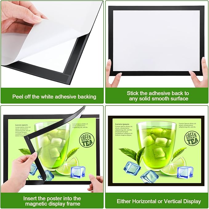 Marspark 50 Pcs Magnetic Sign Holder 8.5 x 11 Self Adhesive Wall Mount Magnetic Document Paper Holder Display Picture Frame with Border and Clear PVC Front Cover for Office Wall Window Store