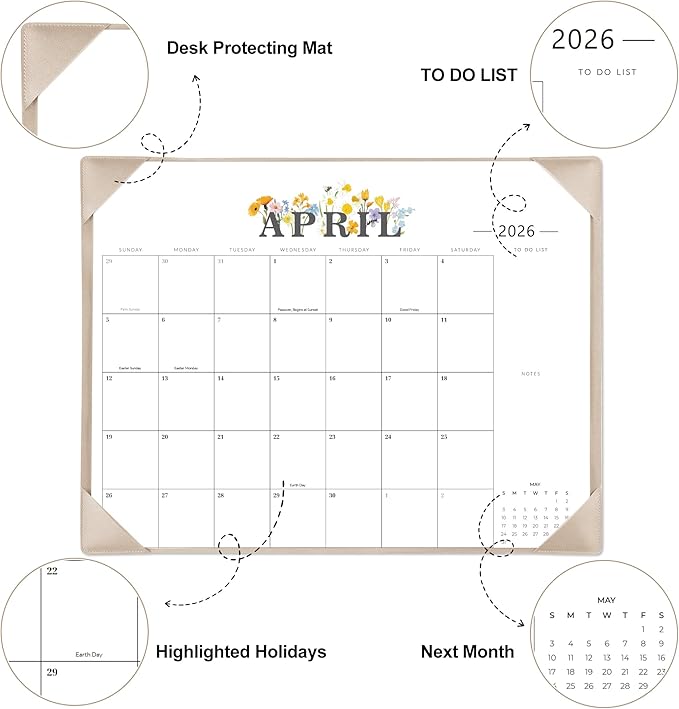 2026 Desk Calendar - 18 Month Desktop Calendars (Jan 2026–Jun 2027),Large 22x17 Monthly Calendar with Home & Office Floral Desk Pad Calendars (Apricot, 22*17)