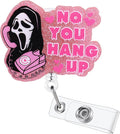 BVIIE No You Hang Up Funny Ghost Badge Reel, Retractable ID Card Pink Badge Holder, Name Tag Medical Work Badge Clip for ED ICU Surgery Nurses Station RN MA CNA ER Night Shift Nurse Doctor