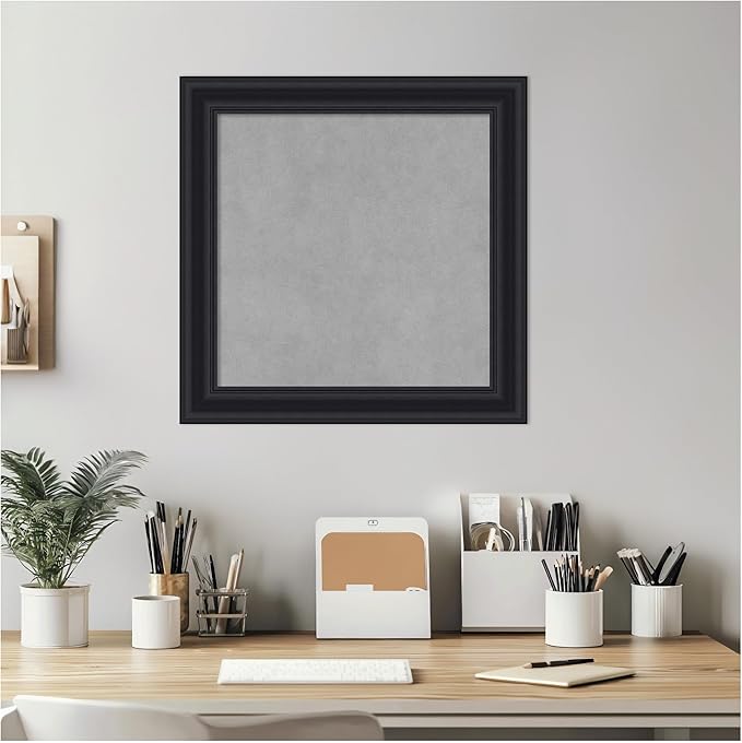 Amanti Art Black Framed Magnetic Board 20x20 Small Vision Board for use with Magnets, 100% Metal Sheet to Display Items as Office Decor or for Home Organization in mudroom, Kitchen or Kids Room