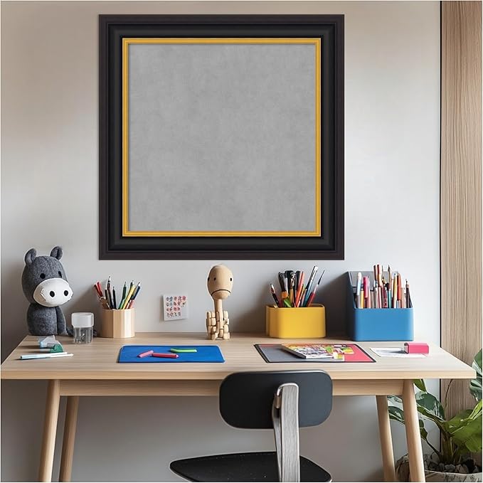 Amanti Art Black Framed Magnetic Board 26x26 Medium Vision Board for use with Magnets, 100% Metal Sheet to Display Items as Office Decor or for Home Organization in mudroom, Kitchen or Kids Room