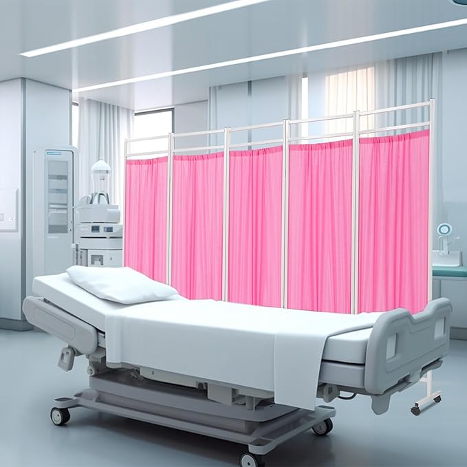Medical Privacy Screens, Waterproof Nylon Fabric, 98.4 * 70.9 in Foldable Rolling Medical Privacy Screen with Silent Wheels, Suit for Hospitals, Clinics, and Nursing Homes (Pink, 5 Panels)