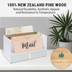 Two-Layer Solid Wooden Mail Storage Organizer Holder with Clear Acrylic Top and Bottom Drawer, Leather Handle, Keeping Mail, Bills, Letters, Cards and Office Supplies in One Place, Home Decor Gifts