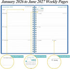 2026-2027 Planner - Weekly & Monthly Planner from January 2026 - June 2027, Spiral Planners 2026-2027 with Elastic Closure, Inner Pocket, Medium 5.8" x 8.3", Blue