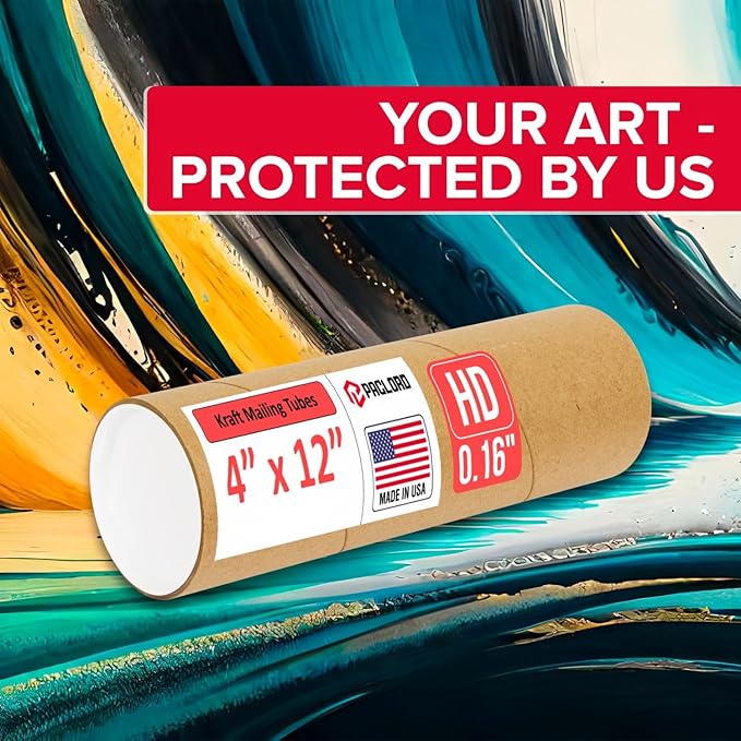 Paclord 4" x 12" Heavy-Duty Reinforced Cardboard Mailing Tube, Pack of 1 Tube with 2 Caps – Secure USPS Approved – Great for Shipping and Storing of Prints, Artwork, Posters or Documents