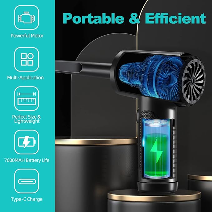 Compressed Air Duster, Keyboard Cleaner - Replace Compressed Canned Air - Portable Electric Air Duster Reusable Rechargeable Air Blower for Computer Keyboard Electronics Pet House, (91000RPM/7500mAh)