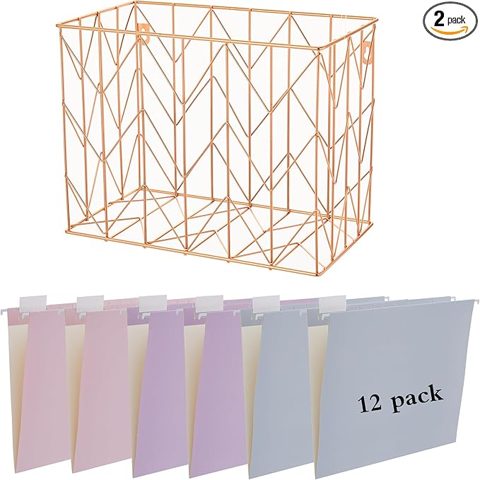 Fei Bi Hanging File Organizer, File Organizer, File Box, Rose Gold File Box, File Storage, equipped with 12 letter sized hanging folders