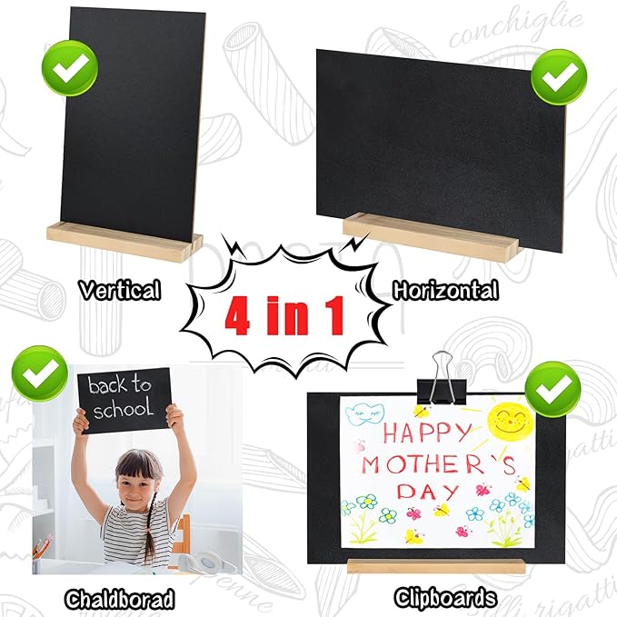 BOUBONI 3 Pack Small Chalkboard Signs with Wood Stand 6 x 8 inch Tabletop Chalkboard Sign Double-Sided Message Menu Boards for Kitchen Wedding Bar and Restaurant