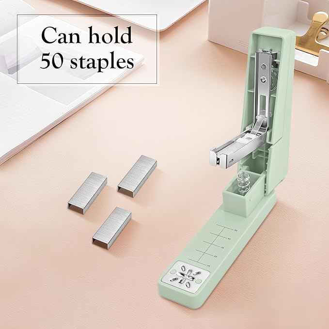 Swing-Arm Swivel Stapler - 20 Sheets Capacity, 360 Degree Rotate Desk Stapler with 100 Staples - Non-Slip Office Stapler, Green