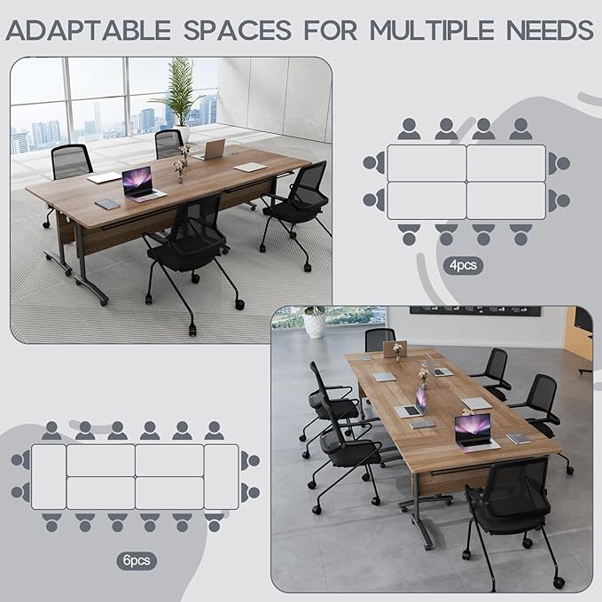 Folding Conference Table 4ft 5ft, Foldable Office Meeting Desk for 6 People, Multiple Sizes Colors Mobile Conference Room Table for Training Room School Business Furniture (4, White Walnut, 63in)