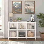 FATORRI 6 Cube Storage Organizer with Shelf, 47 Inch Long Horizontal Bookshelf, Wood and Metal Cube Bookcase, Low Book Shelf for Living Room, Home Office (White Oak)