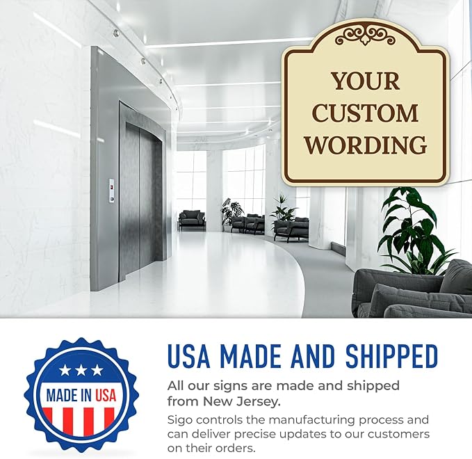 Custom Decorative Sign, Personalized Metal Sign for Business, Driveway, Home, Airbnb, Office Door Plaque,Brown Border Sign, 18x18 Inches, ACM, Fade Resistant, Made in USA by Sigo Signs